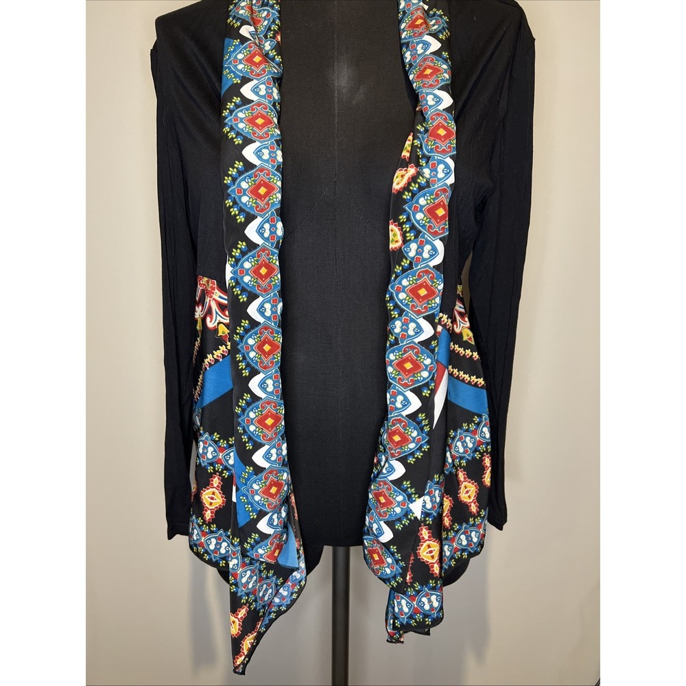 Norm Thompson Boho Open Front Cardigan Waterfall Drape Med Petite Tribal Print